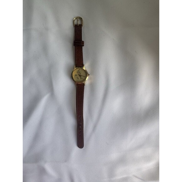 Vintage Lorus Disney Mickey Mouse Watch Gold Dial Brown Leather Quartz Runs main image 6
